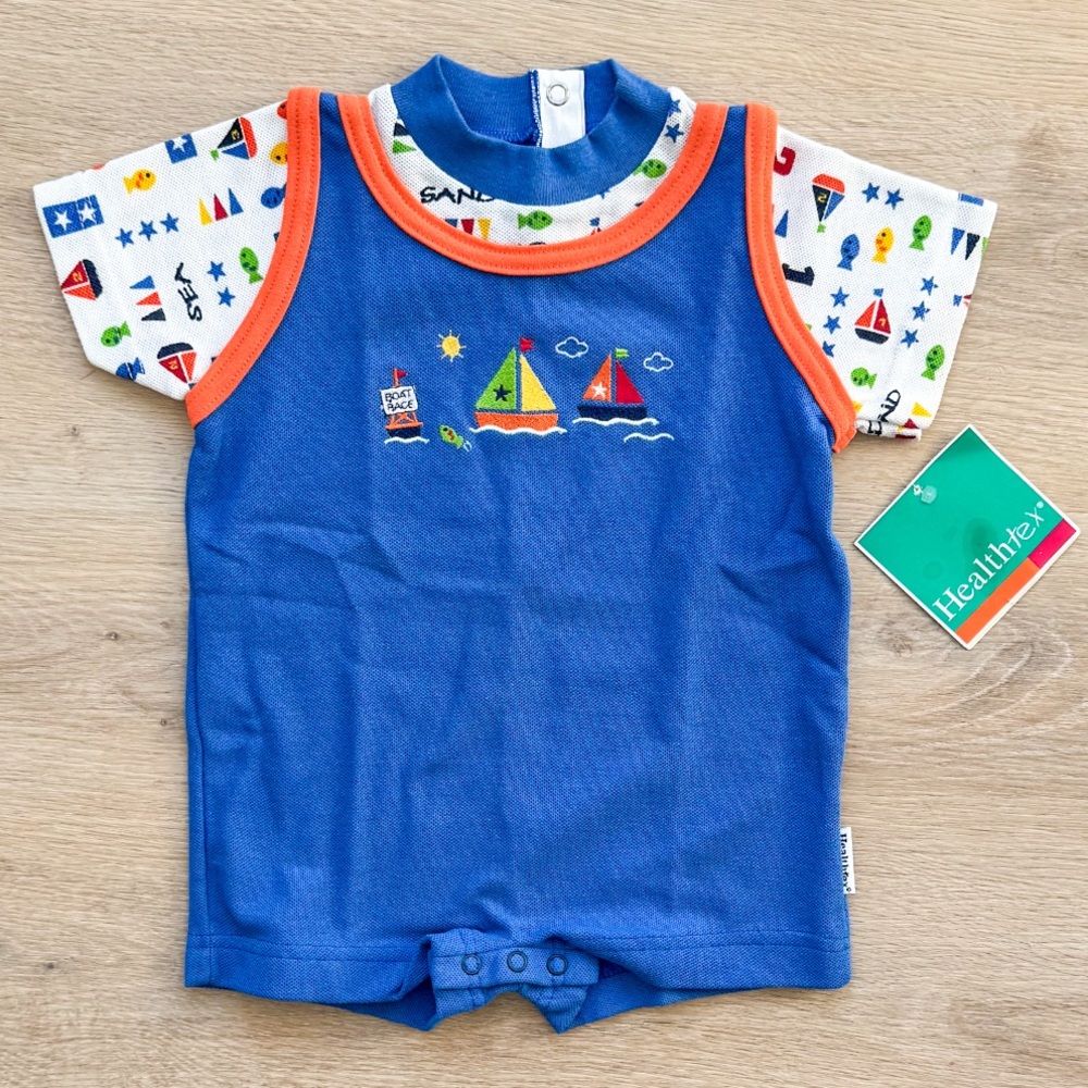 Boat Race Sailboat Nautical Vtg Healthtex Romper Youth Size (18M)